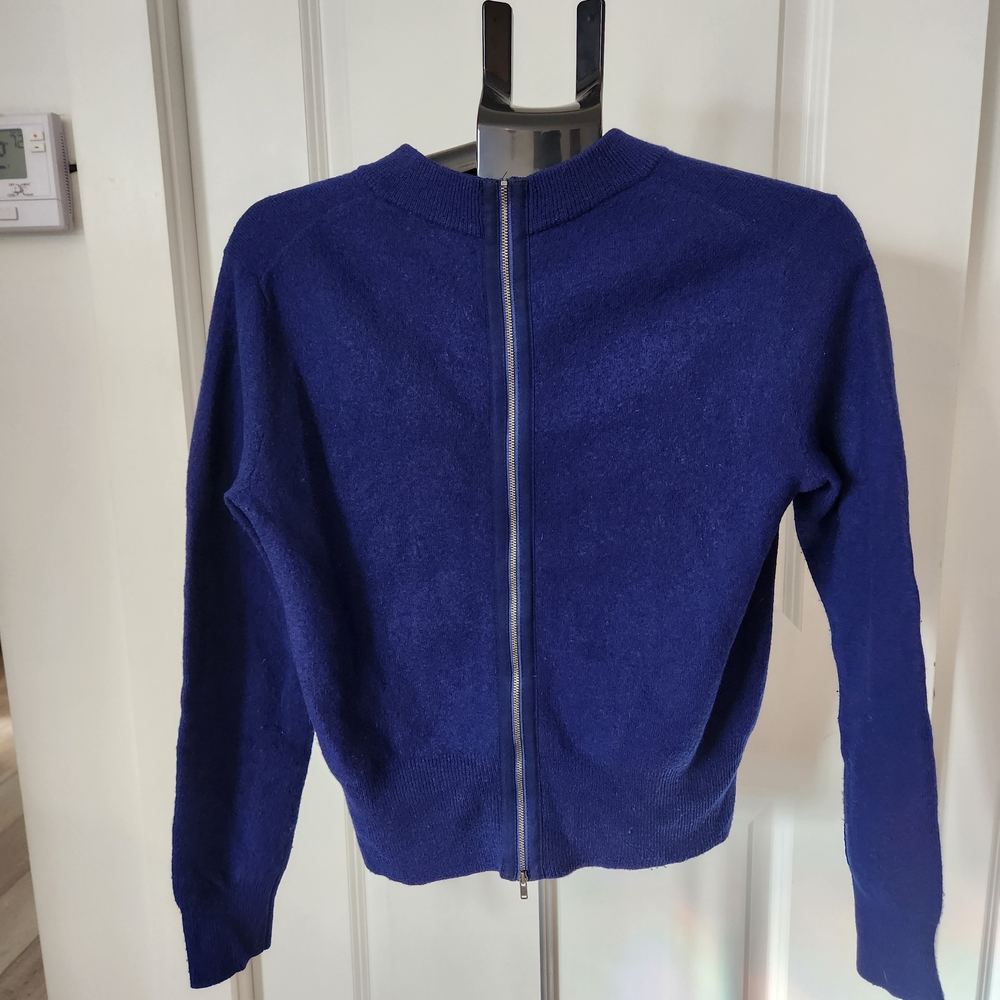 J.Crew Royal Blue Wool Blend Long Sleeve Crewneck Zip Back Sweater - Picture 2 of 4